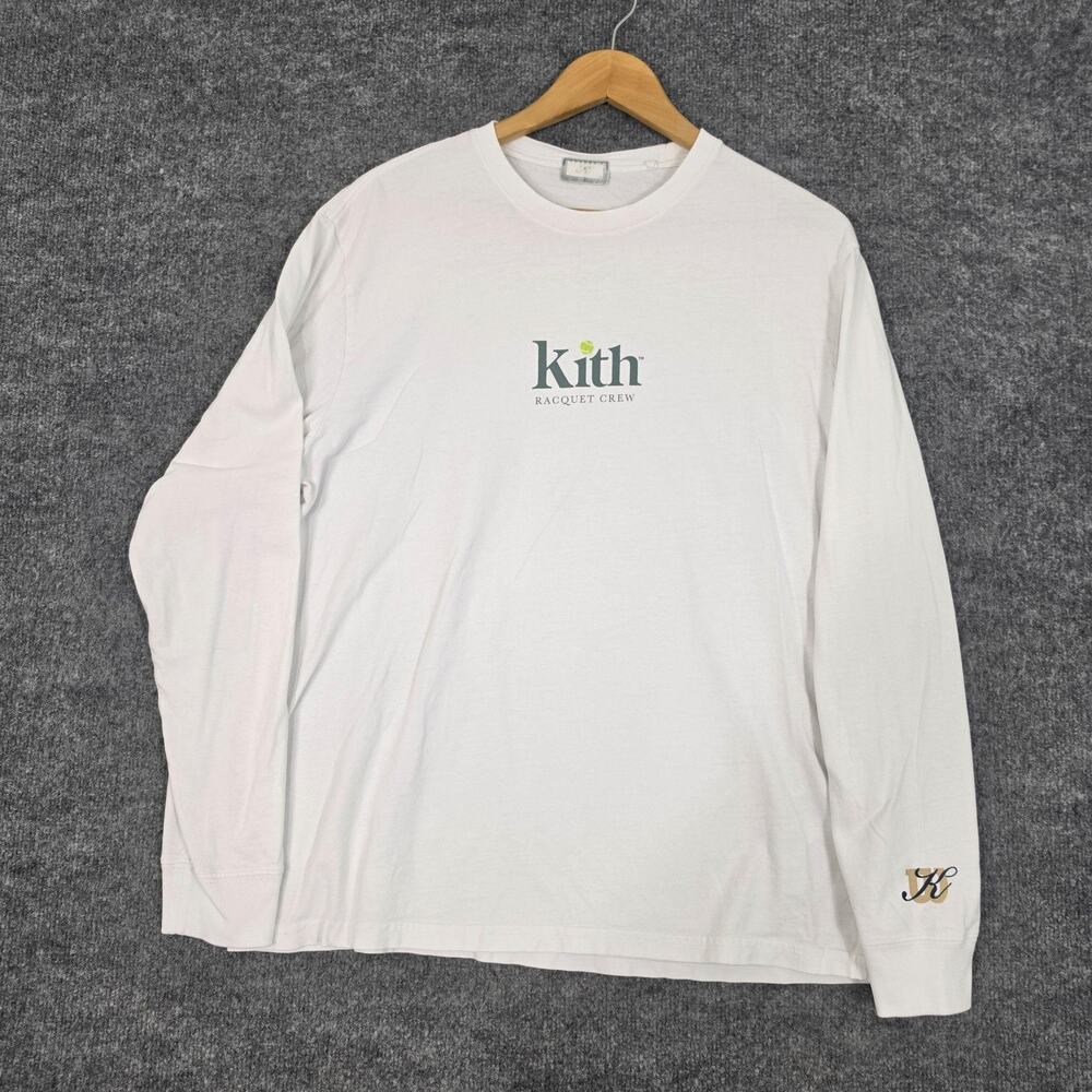 Kith Shirt Mens Medium Racquet Crew Long Sleeve White Tennis Graphic Tee Casual